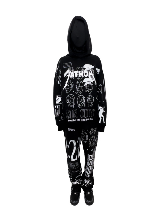 All Over Print Hoodie Black