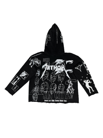 All Over Print Hoodie Cut Black